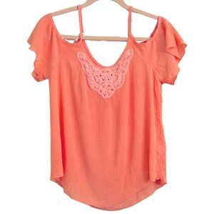 Bright Open Shoulder Coral Top
